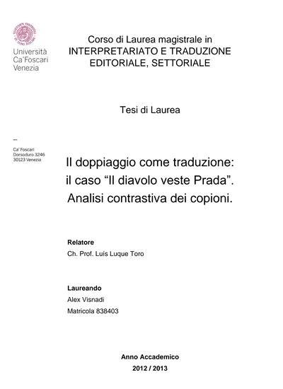 Il doppiaggio come traduzione: il caso Il diavolo veste Prada.